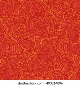 Seamless pattern of hand-painted roosters.The symbol of the Chinese new 2017.Zodiac Animals. 