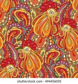 Seamless pattern of hand-painted roosters.The symbol of the Chinese new 2017.
Zodiac Animals. 