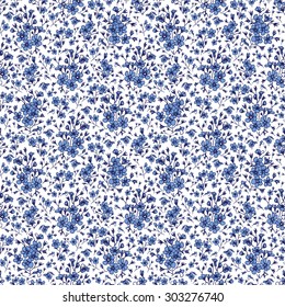 seamless pattern with hand-painted small blue flowers