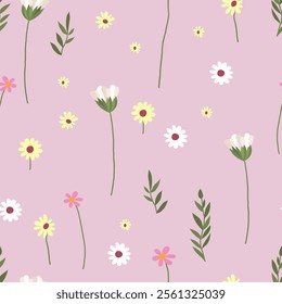 seamless pattern with hand-painted small wildflowers