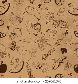 seamless pattern of hand-painted in the style of grunge from vegetables and fruits