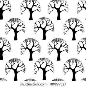 seamless pattern of hand-painted trees