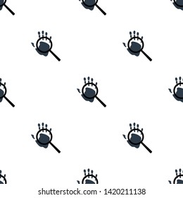 Seamless pattern with handprint and magnifying glass icon. Personal identification. Vector illustration for design, web, wrapping paper, fabric, wallpaper.