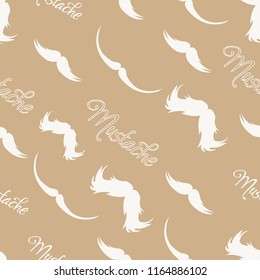 Seamless pattern of handrawn stylish hipster mustache random beige background