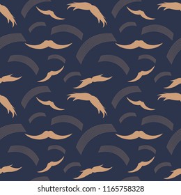 Seamless pattern of handrawn stylish hipster mustache random beige background