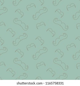 Seamless pattern of handrawn stylish hipster mustache random beige background