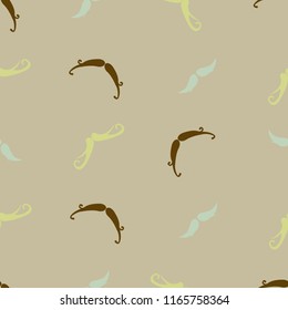 Seamless pattern of handrawn stylish hipster mustache random beige background