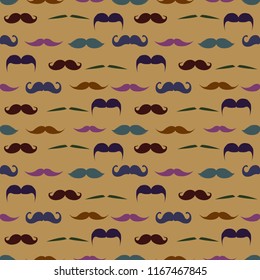 Seamless pattern of handrawn stylish hipster mustache random beige background