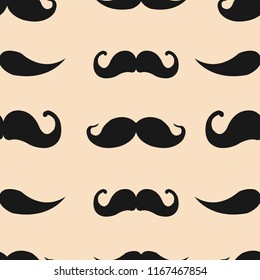 Seamless pattern of handrawn stylish hipster mustache random beige background