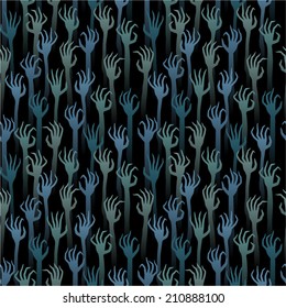 Seamless pattern from the hands of the dead, stretching upward. Well suited for in the style of Halloween and stuff.