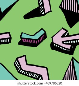 Seamless pattern. Hands draw colorful geometric elements for your design. Memphis style. Vector illustration. Cool modern illustration.