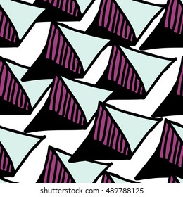 Seamless pattern. Hands draw colorful geometric elements for your design. Memphis style. Vector illustration. Cool modern illustration.