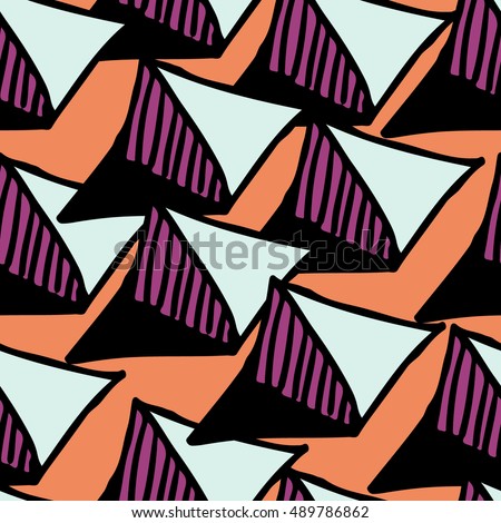 Seamless pattern. Hands draw colorful geometric elements for your design. Memphis style. Vector illustration. Cool modern illustration.