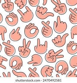 seamless pattern hands gestures in doodle style in vector. template for backdrop textile poster print design wrapping wallpaper