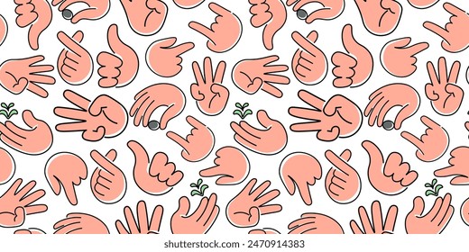 seamless pattern hands gestures in doodle style in vector. template for backdrop textile poster print design wrapping wallpaper