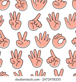 seamless pattern hands gestures in doodle style in vector. template for backdrop textile poster print design wrapping wallpaper