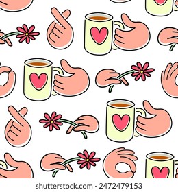 seamless pattern hands gestures in doodle style in vector. template for backdrop textile poster print design wrapping wallpaper