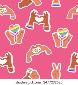 Seamless pattern hands with heart 