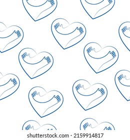 Seamless pattern with hands hugging a heart. Support Ukraine.
