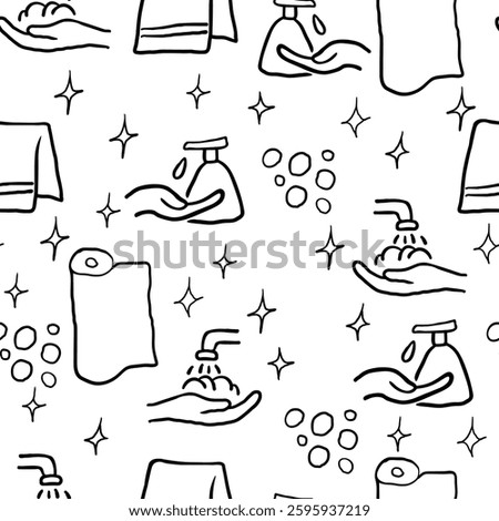 Seamless pattern with hands hygiene in hand drawn style.Element for decoration design mail posts postcards poster print invitation background backdrop wrapping wallpaper banner textile