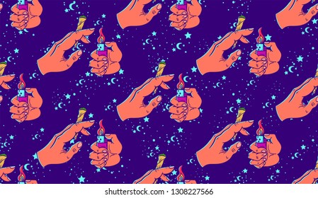 seamless pattern hands with a lighter and a jamb