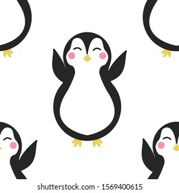 Seamless pattern with hands up penguins