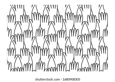 Seamless pattern of hands raised to the top on white background.