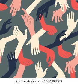 Seamless Pattern with Hands Signs. Hand Drawn Background for Your Design. 
