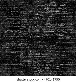 Seamless pattern with handwriting text. Calligraphic English text, on chalk board. Natural hand writing style. Lectures archives on different subjects, graphic design, typography, web programming.