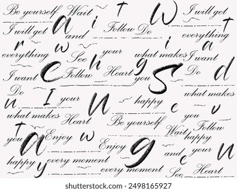 Seamless pattern with handwriting text. Calligraphy. Seamless pattern with word "passion". Ink illustration. Text background. Free hand style.