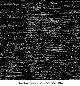 Seamless pattern with handwriting text. Calligraphy text, black background. Natural hand writing style. Lectures archives on different subjects, such as graphic design, typography and web programming.