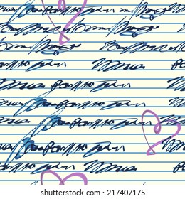 seamless pattern with handwriting text   with hearts - Illustration
