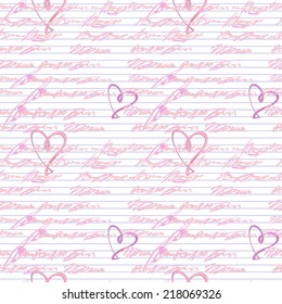 seamless pattern with handwriting text   with hearts - Illustration 