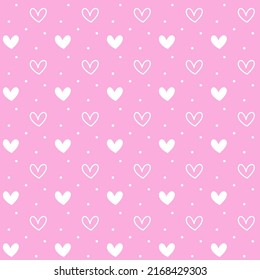 Seamless pattern handwriting white heart on pink background vector illustration, cute print