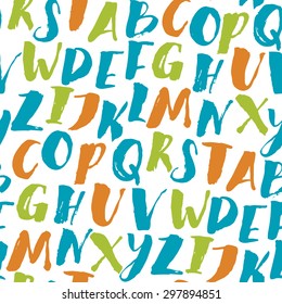 Seamless pattern. Handwritten alphabet written with brush pen. ABC poster. Calligraphic alphabet  poster.