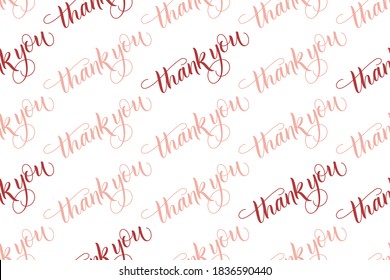 Seamless pattern of handwritten brush calligraphy Thank you isolated on white. Vector illustration.