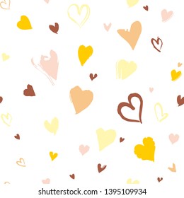 Seamless pattern of handwritten hearts creating a chaotic pattern. Imitation of drawing with a stiff brush template of hearts. Vector template for romantic design.