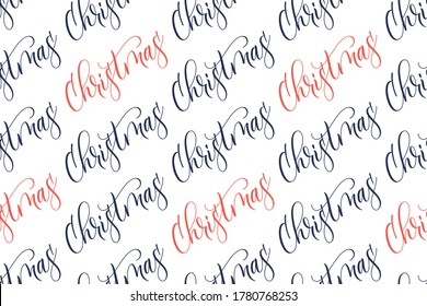 Seamless pattern of handwritten modern brush calligraphy Christmas for wrapper Christmas gifts isolated on white background. Vector illustration.