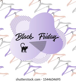 Seamless pattern with hangers and inscription Black Friday. Sale background. Price reduction advert. Purchase. Discount promo layout. Advertising. Design for website, presentation, poster, print