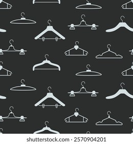 Seamless pattern hangers set badges for clothes and accessories. Vector illustration of hangers wardrobe fitting room.