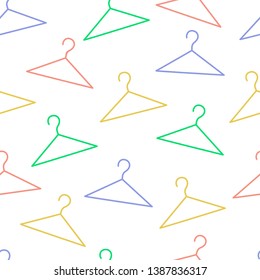 Seamless pattern with hangers, vector background. Colorful sewing supplies. For wallpaper design, fabric, wrapper, prints, decoration, store sewing accessories