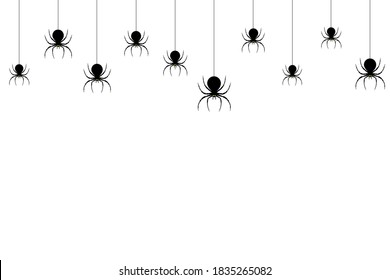 Seamless pattern with hanging spiders for decoration and cover on a white background. Spooky background for Halloween. vector flat illustration