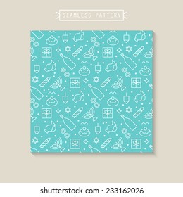 Seamless pattern with Hanukkah flat line icons