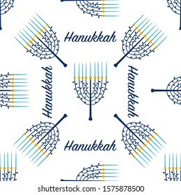 Seamless pattern hanukkah menorah in modern style on light background. Holiday greeting card. Winter decoration element. Design collection. Religion, celebration. Modern paper decoration.