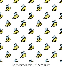 Seamless pattern with happy bees doodle for decorative print, wrapping paper, greeting cards, wallpaper and fabric