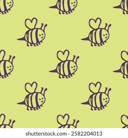 Seamless pattern with happy bees doodle for decorative print, wrapping paper, greeting cards, wallpaper and fabric