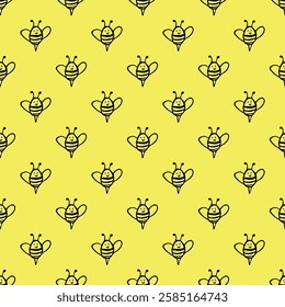 Seamless pattern with happy bees doodle for decorative print, wrapping paper, greeting cards, wallpaper and fabric