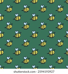 Seamless pattern with happy bees doodle for decorative print, wrapping paper, greeting cards, wallpaper and fabric