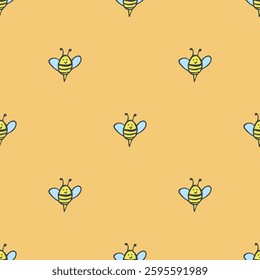 Seamless pattern with happy bees doodle for decorative print, wrapping paper, greeting cards, wallpaper and fabric