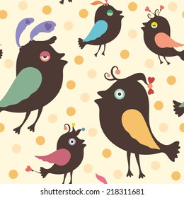 Seamless pattern with happy birds.